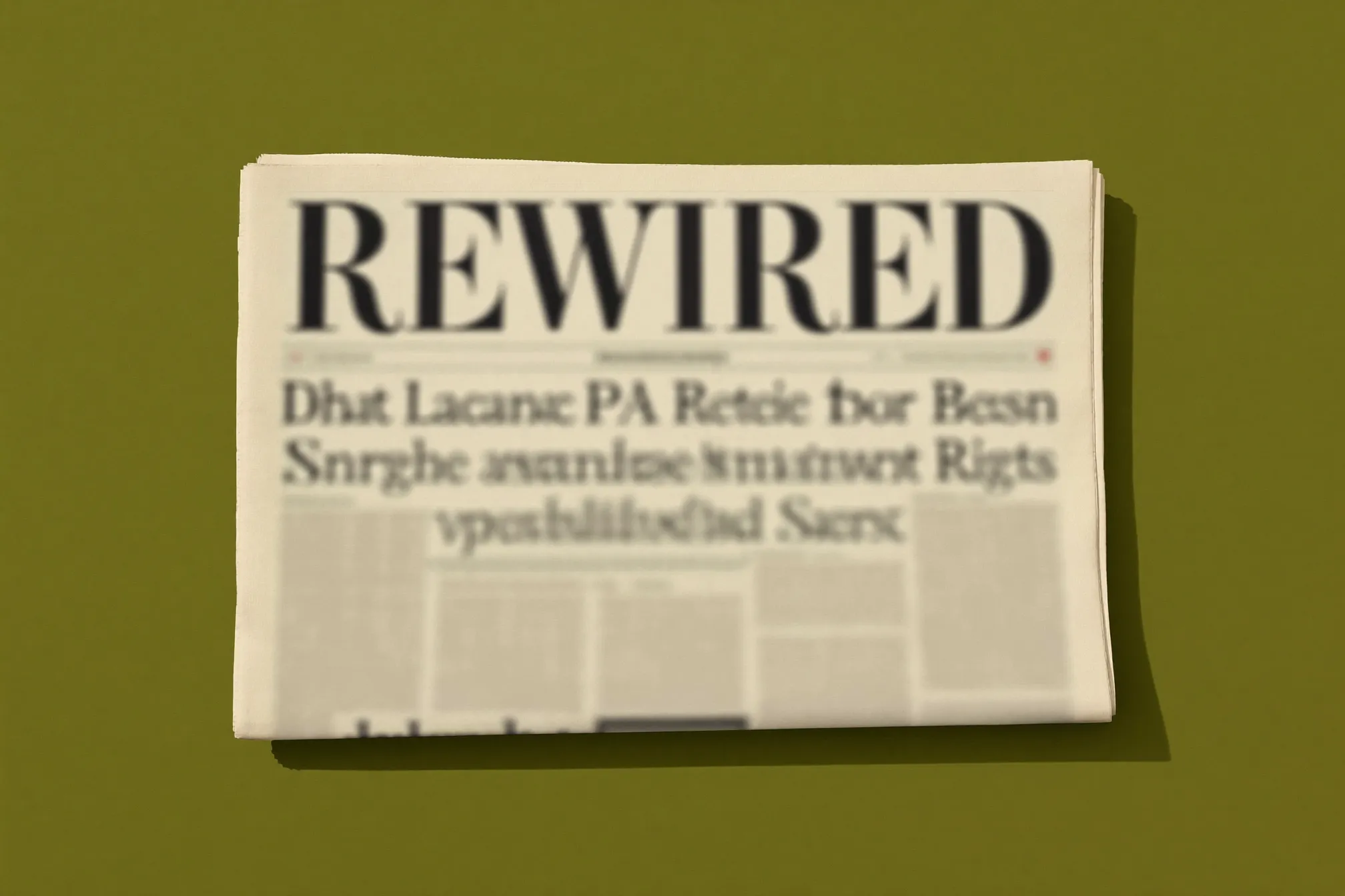 Folded Rewired newspaper on an olive background